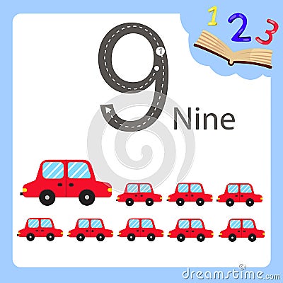 Illustrator of nine number car Vector Illustration