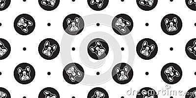 Dog seamless pattern french bulldog vector polka dot scarf isolated cartoon repeat wallpaper tile background black Stock Photo