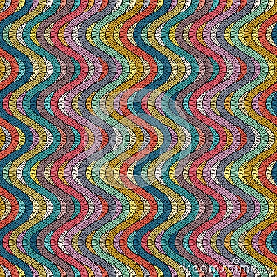 Embroidery or colored fabric pattern texture repeating seamless. Handmade. Ethnic and tribal motifs. Print in the bohemian style. Vector Illustration