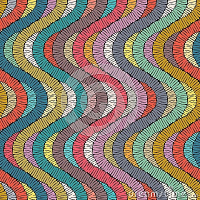 Embroidery or colored fabric pattern texture repeating seamless. Handmade. Ethnic and tribal motifs. Print in the bohemian style. Vector Illustration