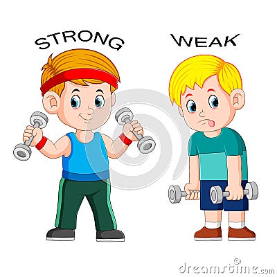 Opposite adjective with strong and weak Vector Illustration