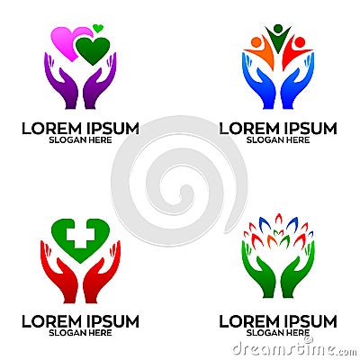 Health And Care Hand Logo Design Template Vector Illustration