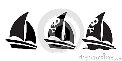 Boat pirate ship icon logo skull crossbones sailboat yacht cartoon anchor helm symbol nautical maritime wallpaper illustrat Cartoon Illustration
