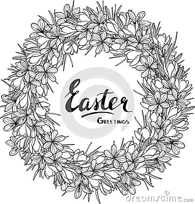 Easter vector greeting card design with floral wreath Vector Illustration