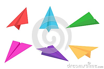 Colorful paper plane or origami airplane icon set Vector Illustration