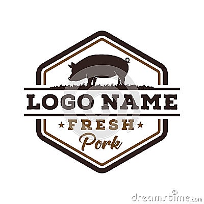 Vintage fresh pork logo design template Vector Illustration