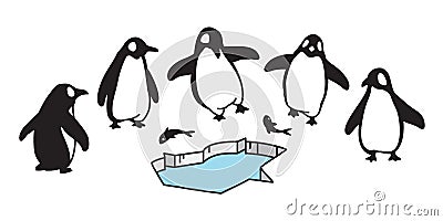 Penguin vector icon logo cartoon character fish salmon iceberg illustration symbol doodle graphic Cartoon Illustration