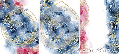 Watercolor abstract aquamarine, background, watercolour blue, pink and gold texture Vector illustration Vector Illustration