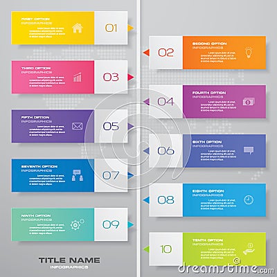 10 steps timeline infographic element. 10 steps infographic. Vector Illustration