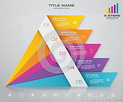 5 steps pyramid with free space for text on each level. infographics, presentations or advertising. Vector Illustration