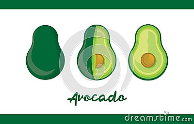 Fruit Illustration pack Avocado in Whole and Sliced Vector Illustration