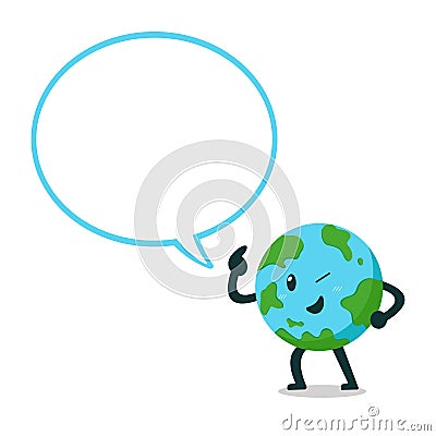 Vector cartoon earth character with big speech bubble Vector Illustration