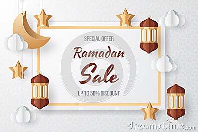 Ramadan sale background illustration. Paper cut. Vector Illustration