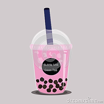 The bubble milk tea.Black pearl and pink milk vector. Stock Photo