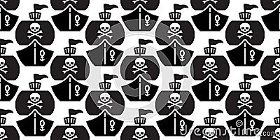 Boat seamless pattern pirate ship skull crossbones yacht sailboat anchor helm Nautical maritime tropical scarf isolated til Stock Photo