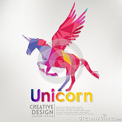 Unicorn geometric paper craft style. illustration Cartoon Illustration