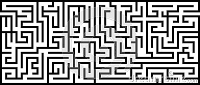 Rectangle labyrinth with entry and exit. Line maze game. Medium complexity. Vector Illustration