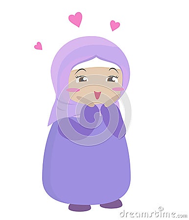 Muslim woman holding palm over her face on a white background Vector Illustration