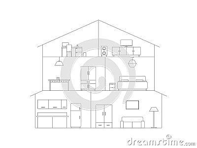 Cutout house interior Vector Illustration