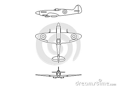 Supermarine Spitfire line illustration Vector Illustration