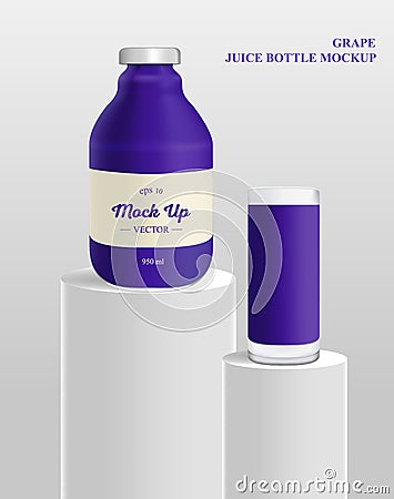 Grape bottle juice mockup. Vector Illustration