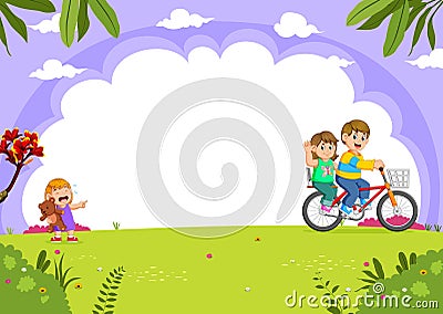 Father and mother cycling with daughter crying in the city park Vector Illustration