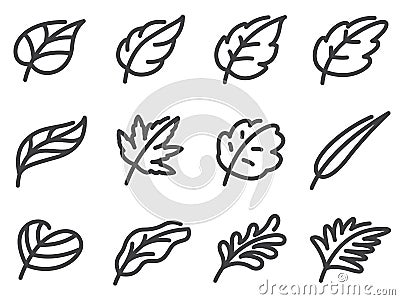 Leaves icon set. Flat line style. Vector Illustration