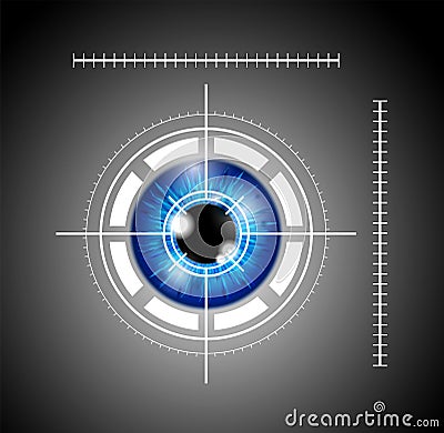 Blue eyeball with laser target Vector Illustration