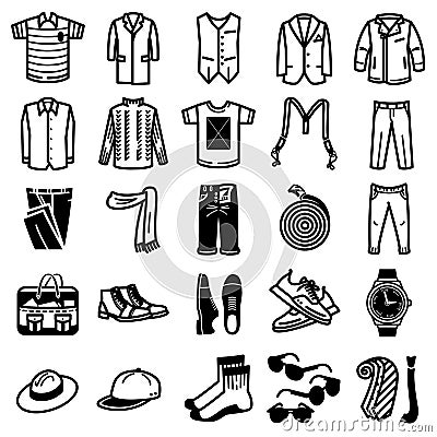 Man clothes and accessories icon set. Vector Illustration