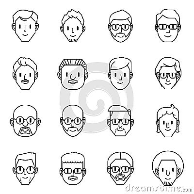 Men avatar icons. Vector illustration of men characters. Vector Illustration