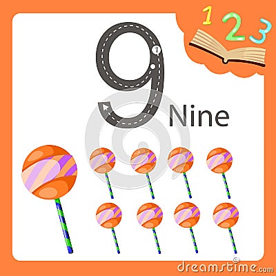 Illustrator of nine number lollipop Vector Illustration