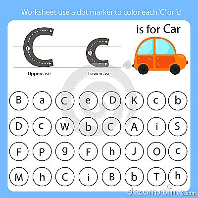 Worksheet use a dot marker to color each C Vector Illustration