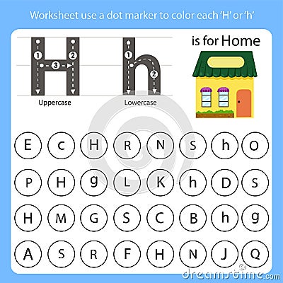 Worksheet use a dot marker to color each H Vector Illustration