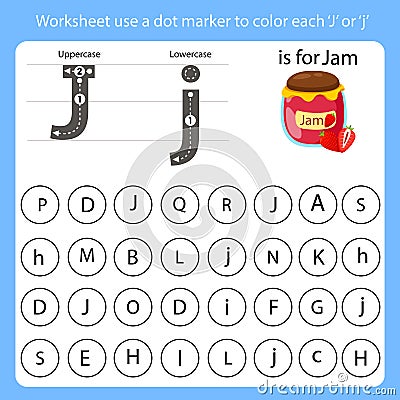 Worksheet use a dot marker to color each J Vector Illustration