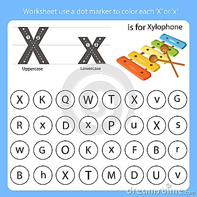 Worksheet use a dot marker to color each X Vector Illustration