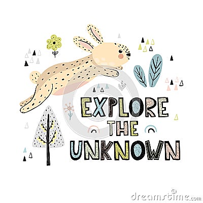 Explore the Unknown hand drawn lettering print Vector Illustration