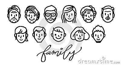 Family happiness face icon set. Vector Illustration