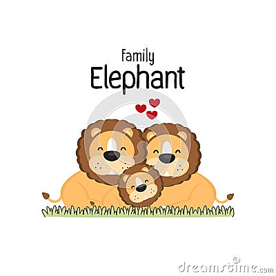 Cute african lions family characters. Vector Illustration