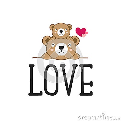 Cute Bears cartoon with love. Vector Illustration