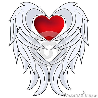 Red heart with angel wings Vector Illustration