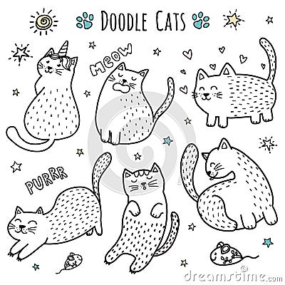 Cute hand drawn doodle cats Vector Illustration