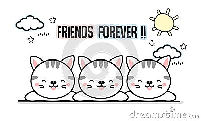 Best friend forever cats cartoon. Vector Illustration