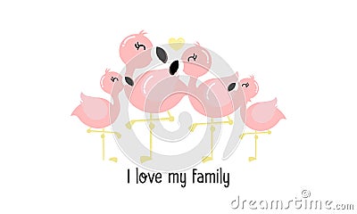 Cute pink flamingo family. Vector Illustration