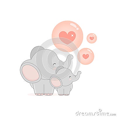 Little elephant blowing LOVE bubbles. Vector Illustration