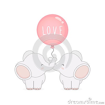 Valentines day card. Cute couple elephant in love Vector Illustration