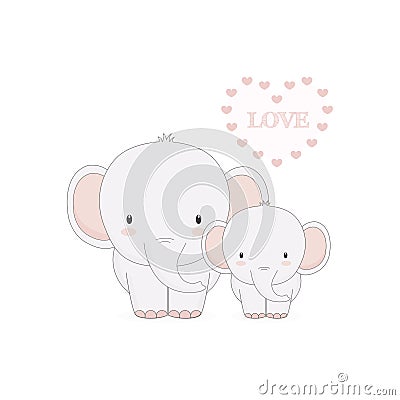 Cute elephant and baby. Cartoon Illustration