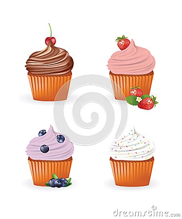 Set of four cupcakes Vector Illustration