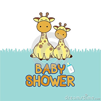 Baby shower invitation card. Baby Giraffe cartoon. Vector Illustration