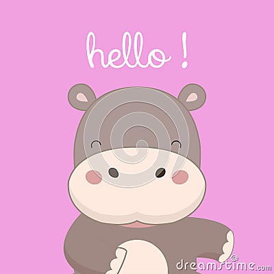 Hippo says Hello. Vector Illustration