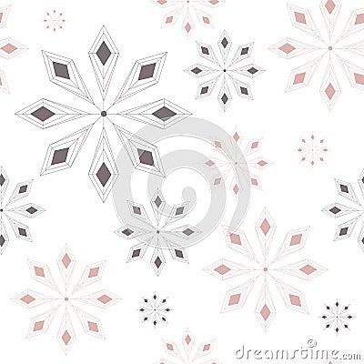 Seamless pattern with snowflakes abstract background. Gray and golden snowflakes. Vector illustration. White background. Cartoon Illustration